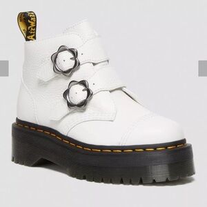 Dr. MARTENS DEVON FLOWER BUCKLE LEATHER PLATFORM BOOTS
